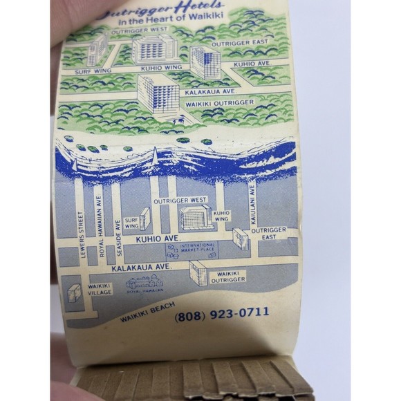 Outrigger Hotel Matchbook Empty Waikiki Hawaii Resort Vintage Kalakaua Avenue - Picture 5 of 5